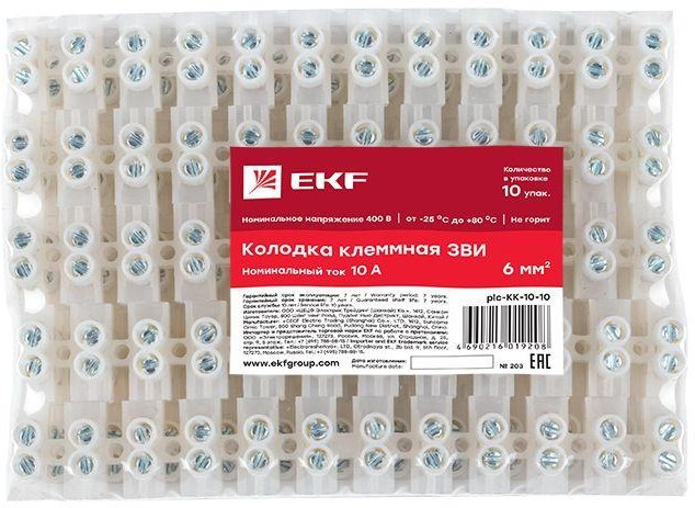 Колодка клеммная 10кв.мм 10А полиэтилен PROxima EKF plc-KK-10-10