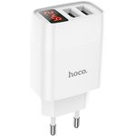 Блок питания (сетевой адаптер) HOCO C86A Illustrious 2xUSB, 2.4A с дисплеем (белый)