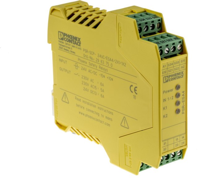 2963750, Dual-Channel Emergency Stop, Safety Switch/Interlock Safety Relay, 24V ac/dc, 2 Safety Contacts