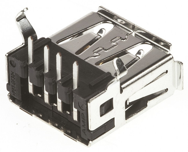 292303-1, Гнездо, USB A, на плату, THT, PIN 4, угловые 90° 292303-1, Гнездо, USB A, на плату, THT, PIN 4, угловые 90°