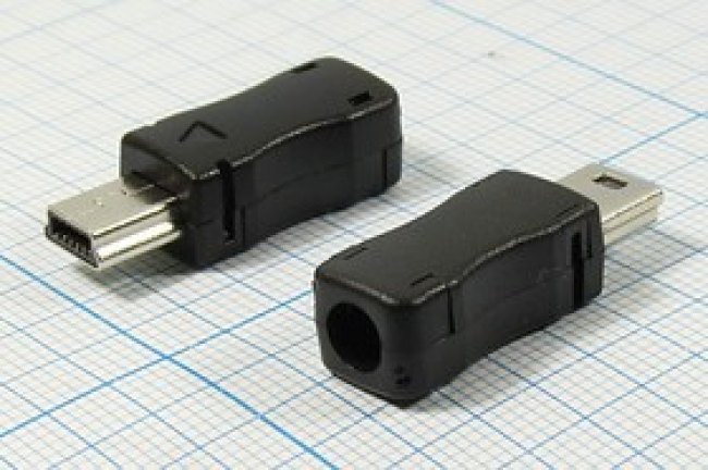 Разъем mini USB10PB вилка, тип B, контакты 10C, монтаж на кабель, miniUSB10PB