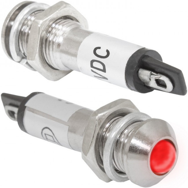 L-706-R 12V, Светодиодный индикатор на панель в отверстие 8мм, красный, 12в