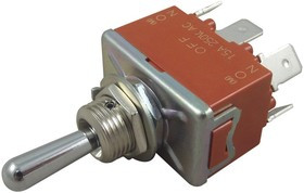 T215S-AULF, Рычажный переключатель, стандартного типа, (Вкл.)-Выкл.-(Вкл.), DPDT, Без Подсветки, T-15, Панель