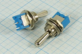 Рычажный переключатель (тумблер), 220В, 3А, переключение ON-OFF, d12.2, металлический, контакты 2C, MTS-101-L1