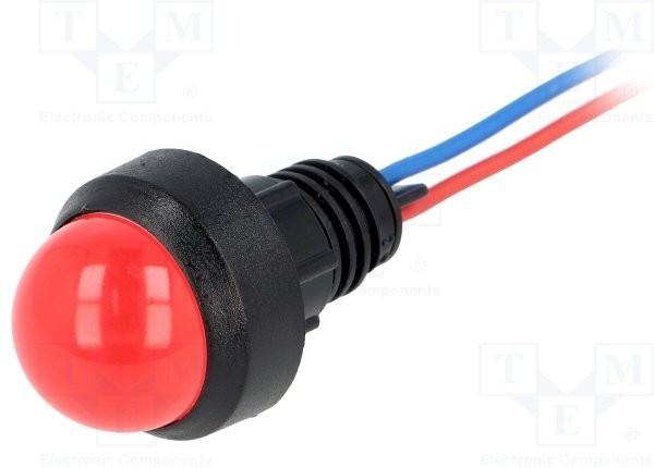 LR-D20-12AC/DC, Индикат.лампа: LED, выпуклый, 12ВDC, 12ВAC, Отв: d13мм, IP40