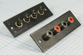 Разъем RCA х 4 розетка, на блок 2 отверстия, 1 красный + 1 черный + 1 красный + 1 черный
