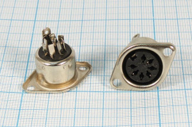Разъем DIN 7HP[45]+1C розетка, на блок, металл фланец 2отверстия, DN-7BJ