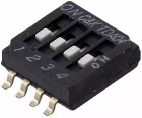 TDA04H0SB1, Switch DIP OFF ON SPST 4 Recessed Slide 0.025A 24VDC Gull Wing 1000Cycles 1.27mm SMD Tube