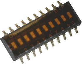 MCDHN-10F-T-V, DIP / SIP переключатель, 10 схем(-а), Ползунок, SMD (Поверхностный Монтаж), SPST, 24 В DC, 25 мА