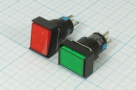 Переключатель кнопочный, d16, 12В, 5.0А, ON-(ON), ILкрасный, контакты 5C, AL6-M12V