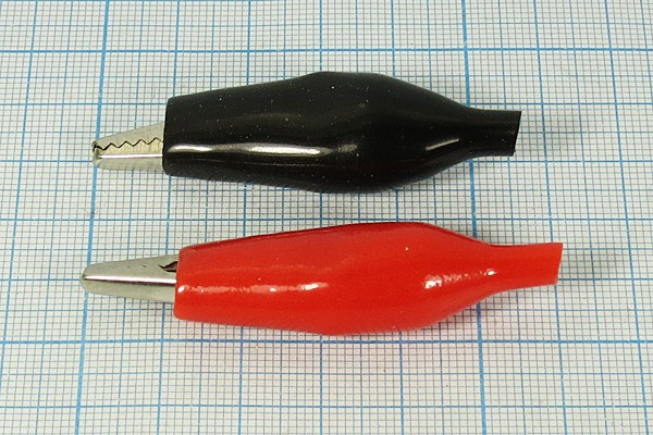 Зажим изолированный черный "крокодил" L 55x35x3.5мм, под обжим и пайку; зажим "крокодил" L 42,5x35,5x3,5\\обж\\изол чер\