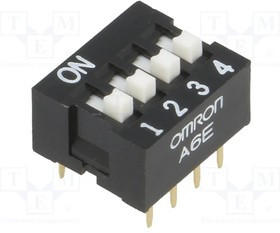 A6E-4104-N, DIP Switches / SIP Switches Raised actuator 4 poles