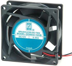 OD8032-12HB, DC Fans DC Fan, 80x80x32mm, 12VDC, 50CFM, 0.19A, 42dBA, Ball, 2xWire UL1007 24AWG