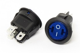 Переключатель клавишный, контакты 4T, 6А, ON-OFF, d20, подсветка ILсиняя, Sc777-4C220