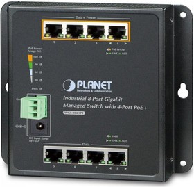 Индустриальный коммутатор Planet IP30, IPv6/IPv4, 8-Port 1000TP Wall-mount Managed Ethernet Switch with 4-Port 802.3AT POE+ (-40 to 75 C), d