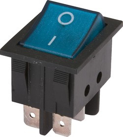 IRS-202-3C3-BL/B, Переключатель с подсветкой 2хON-ON (15A 250VAC) DPDT 6P, черный корпус/синяя клавиша