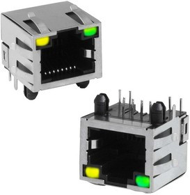 TJ8-8P8 LED, Гнездо-розетка экранированная RJ 8P8C FTP TJ8 c LED индекацией, под пайку TJ8-8P8 LED, Гнездо-розетка экранированная RJ 8P8C FTP TJ8 c LED индекацией, под пайку