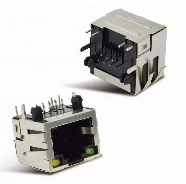 TJ8-8P8 LED, Гнездо-розетка экранированная RJ 8P8C FTP TJ8 c LED индекацией, под пайку TJ8-8P8 LED, Гнездо-розетка экранированная RJ 8P8C FTP TJ8 c LED индекацией, под пайку