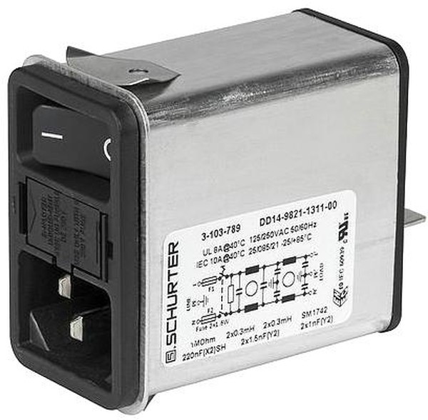 3-102-854, AC Power Entry Modules DD14 Connector Filter C14 6A STD