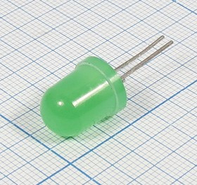 Светодиод круглый 10x14 мм, зеленый, 5 мкд, 60 градусов, линза зеленая матовая, КИПД35В-Л; №5163 G СД 10x14 \зел\ 5\ 60\зел мат\КИПД35В-Л