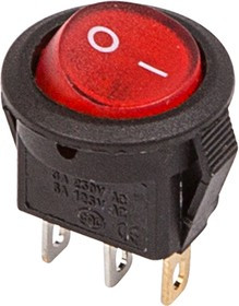 36-2530-1, Выключатель клавишный круглый 250V 3А (3с) ON-OFF красный с подсветкой Micro (RWB-106, SC-214) R