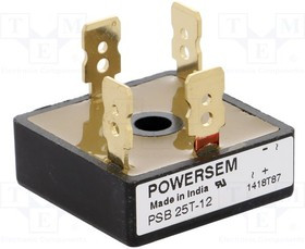 PSB25T/12, Диодный мост: однофазный, Urmax: 1,2кВ, If: 21А, Ifsm: 360А, THT