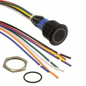 ULV7FWG11341, Pushbutton Switches 22mm Anti-Vandal 3A 125/250VAC 2P ON-ON Black Anodized Blue LED Ring Illumination 3V Wire IP67 IK08