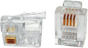 01 Hyperline PLUG-6P4C-P-C2-100 Телефонный разъем RJ-12(6P4C) (3 µ&quot;/ 3 микродюйма) (100 шт)
