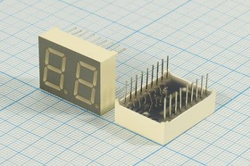 Светодиодный дисплей зеленый, 7 сегментов, 2 разряда, высота 14,2 мм, 2500 мкд, E20562-G-J-8-W; №734