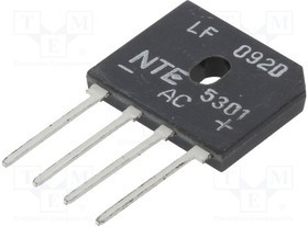 NTE5301, Диодный мост: однофазный, Urmax: 600В, If: 8А, Ifsm: 200А, плоские