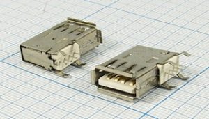 Разъем USB розетка, тип A, контакты на плату, угловой вертикальный, USB A-1R Разъем USB розетка, тип A, контакты на плату, угловой вертикальный, USB A-1R