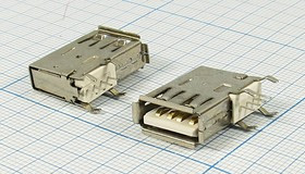 Разъем USB розетка, тип A, контакты на плату, угловой вертикальный, USB A-1R Разъем USB розетка, тип A, контакты на плату, угловой вертикальный, USB A-1R