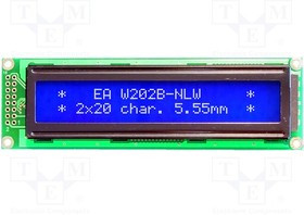 EA W202B-NLW, Дисплей: LCD, алфавитно-цифровой, STN Negative, 20x2, голубой