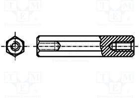B3X8/BN3320, Дистанцирующая стойка с резьбой, латунь, 8мм, никель