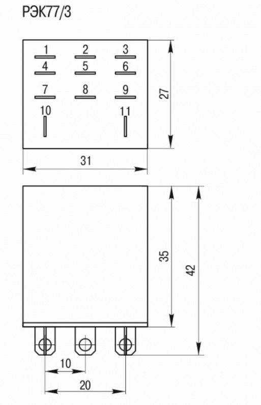 RRP10-3-10-024A, Реле РЭК77/3(LY3) 10А 24В AC IEK