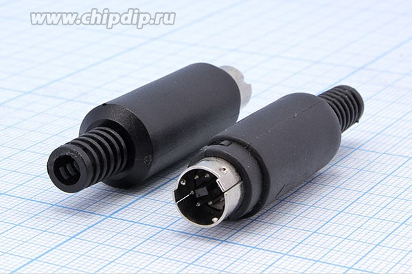 Штекер miniDIN с пластиковым хвостом, на кабель, на семь контактов; №10180 штек miniDIN\ 7P[3/2/2]\каб\пл хвост\\[S-VHS]\