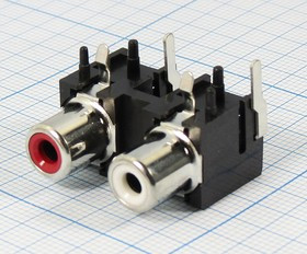 Гнездо RCA x 2, на плату, 1кр+1белый, пластик, Ni, YRJ-0004.0, угловое; №29 гн RCA x 2\плат\1кр+1бел\\пл\ Ni\YRJ-0004.0\угловое