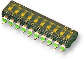 MCDM(R)-10-T, DIP / SIP переключатель, 10 схем(-а), Ползунок, SMD (Поверхностный Монтаж), SPST, 24 В DC, 25 мА
