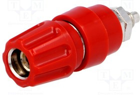 PKNI10BRT, Гнездо, "банан" 4мм, 63А, 60ВDC, Отв: d9мм, красный, винтами, 2мОм