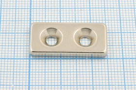 Магнит 50,0x25,0x 6/2отверстие d3, параллелепипед, Ni, с зенковкой