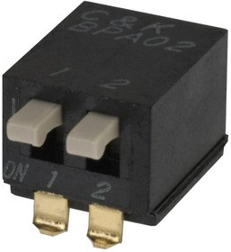 BPA02SB, Переключатель: DIP-SWITCH, Кол-во секций: 2, 0,1A/5ВDC, Пол: 2