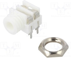 CL1384W, Телефонный аудио разъем, Mono, 3.5mm, White, 2 контакт(-ов), Гнездо, Монтаж на Печатную Плату