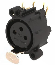 NTR-NC3FAH2, Гнездо, XLR, "мама", PIN: 3, угловой 90°, с кнопкой, THT, черный, 6А