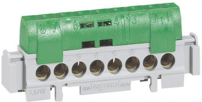 Legrand Клеммная колодка черная 8х1.5-16мм2 (L= 75мм) Legrand Клеммная колодка черная 8х1.5-16мм2 (L= 75мм)