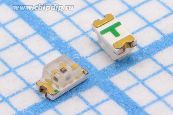 Светодиод SMD 0603= 1.6x0.8мм, зеленый, 40мкд, 130град, прозрачная линза; №15413B СД SMD01608C2\зел,жел\ 40\130\пр\FYLS- 0603UGC\FOR