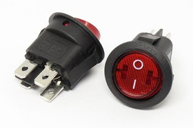 Переключатель клавишный, контакты 4T, 6А, ON-OFF, d20, подсветка ILкрасная, Sc777-4C220