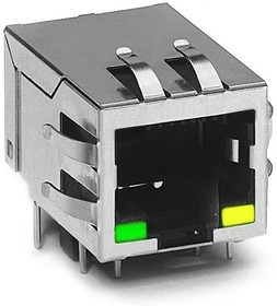 J0026D21ENL, Modular Connectors / Ethernet Connectors 1X1 TAB DOWN W/LEDS