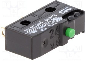 DB3C-A1AA, Switch Snap Action N.O./N.C. SPDT Button Solder 0.1A 250VAC 80VDC 1.47N Screw Mount