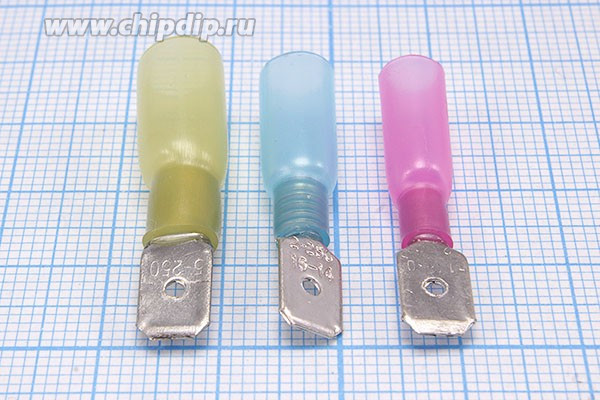 2520635F, Разъем плоский 6.4x0.8мм изолированный в синей термоусаживаемой манжете; №15934B клемма штек 6,4x0,8\\1,5~2,5S\Cu луж\обж+t-усад\с