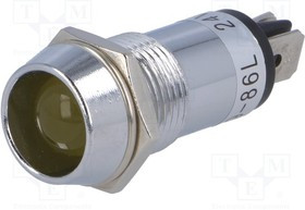ILL16-24Y, Индикат.лампа: LED, вогнутый, 24ВDC, Отв: d14,2мм, IP40, латунь
